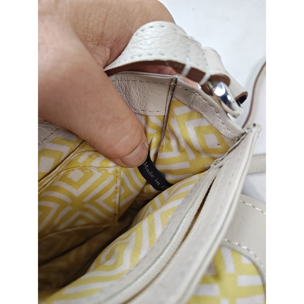 Brighton Cream Pebbled Leather Braided Trim Flap Crossbody Bag - Picture 10 of 16